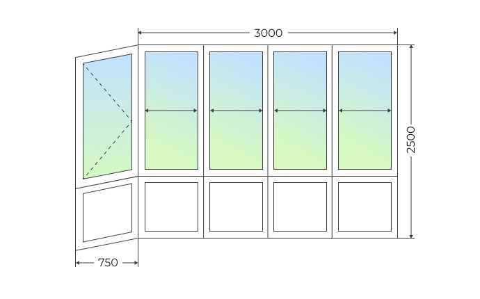 Холодное остекление Г-образного балкона с откидной створкой и глухим нижним рядом - фото - 1