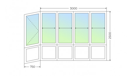 Холодное остекление Г-образного балкона с откидной створкой и глухим нижним рядом - фото - 1