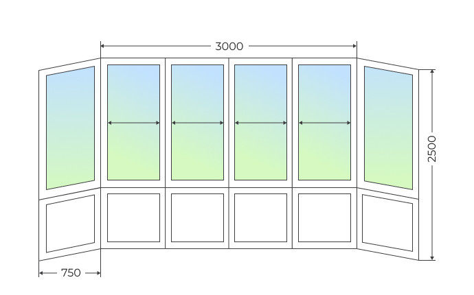 Холодное остекление П-образного балкона с глухим нижним рядом - фото - 1
