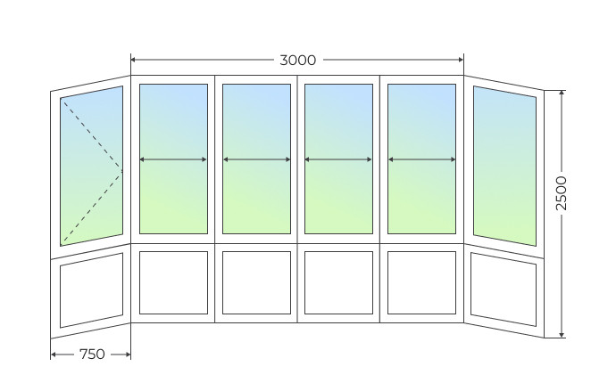 Холодное остекление П-образного балкона с поворотной створкой и глухим нижним рядом - фото - 1