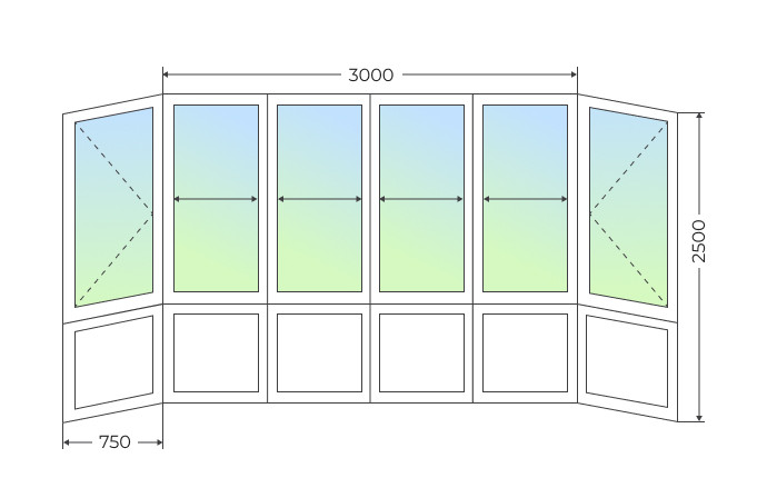 Холодное остекление П-образного балкона с двумя поворотными створками и глухим нижним рядом - фото - 1