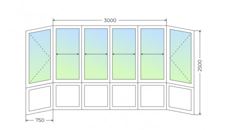 Холодное остекление П-образного балкона с двумя поворотными створками и глухим нижним рядом - фото - 1